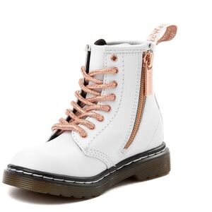 NEW Dr. Martens 1460 Girls White Smooth Leather Lace Up/Zip Ankle Boots